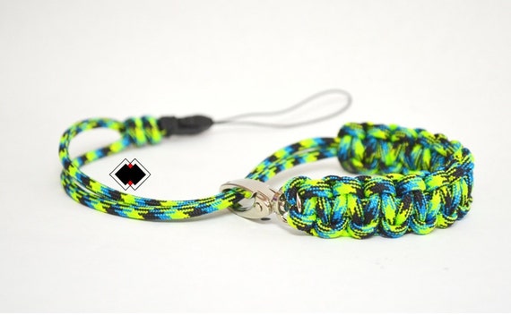 paracord camera wrist strap - zombie6- adjustable with swivel clasp and quick-release connector - custom - made in USA