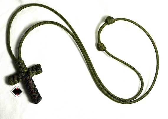Adjustable large cross necklace - od green/camo or custom color - 550 paracord handmade in USA