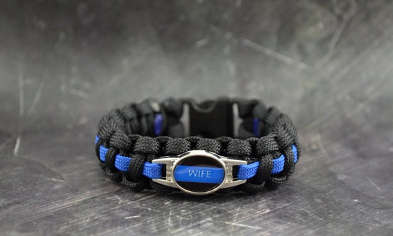 WIFE charm - Police thin blue line - 550 paracord survival bracelet - handmade