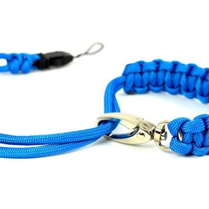 paracord camera wrist strap - blue - adjustable with swivel clasp and quick-release connector - custom - made in USA