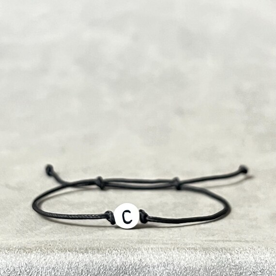 custom white letter bead bracelet - micro cord minimalist bracelet - adjustable bracelet