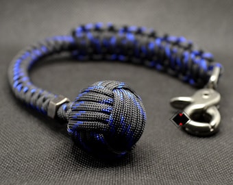 Customizable 1" Monkey Fist lanyard keychain Police thin blue line 550 Paracord Handmade in USA