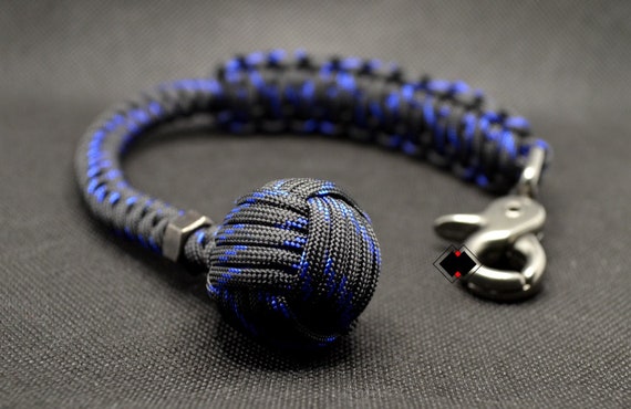 Customizable 1" Monkey Fist lanyard keychain Police thin blue line 550 Paracord Handmade in USA