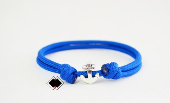 Nautical Minimalist Bracelet - silver anchor -  550 paracord bracelet - royal blue - handmade in USA