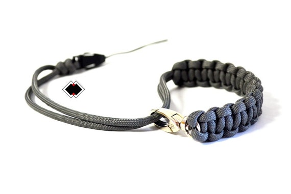 paracord camera wrist strap - grey - adjustable with swivel clasp and quick-release connector - custom - made in USA