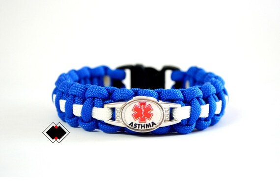 Asthma - Medical Alert Paracord Bracelet - Blue and White or Custom Made - Handmade in USA