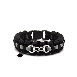 Correctional thin silver line - 550 paracord survival bracelet  - with handcuff charm - handmade
