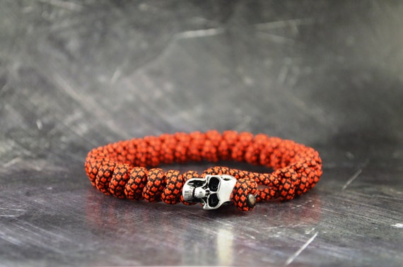 Skull Paracord Bracelet - Orange/Black - Handmade