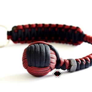 Customizable 1&quot; Monkey Fist keychain dark red  - black 550 Paracord Handmade in USA