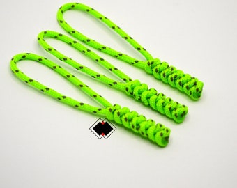 3 pack reflective 275 paracord neon green or custom color paracord zipper pulls clothing keychain lanyard  REFLECTIVE NEON GREEN