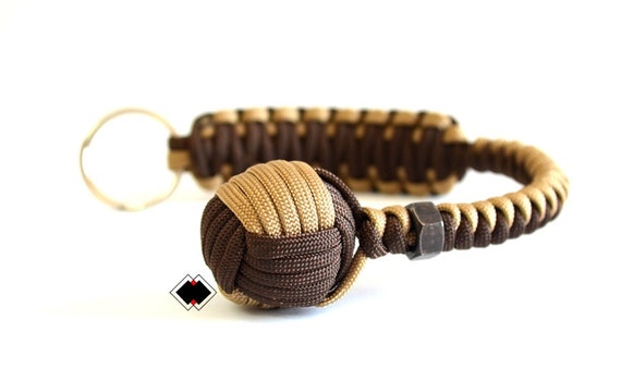 Customizable 1" Monkey Fist keychain - Brown and Tan 550 Paracord - Handmade in USA