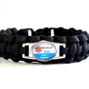 Type 1 Diabetes Diabetes Medical Alert Paracord Bracelet Black or Custom Handmade in USA