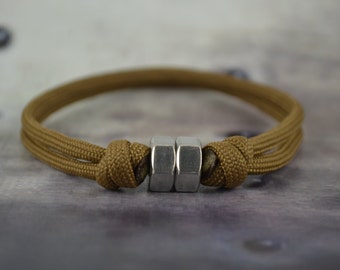 Silver Hex Nut Paracord Bracelet - Minimalist - Coyote Brown