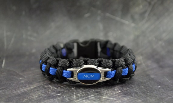 MOM charm - Police thin blue line - 550 paracord survival bracelet - handmade