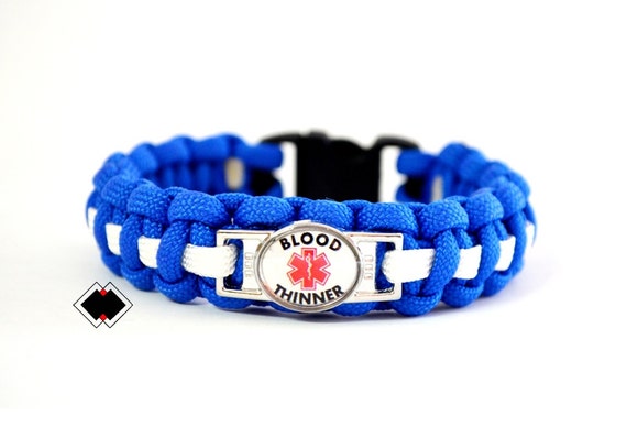 Blood Thinner - Medical Alert Paracord Bracelet - Blue and White or Custom Made - Handmade in USA