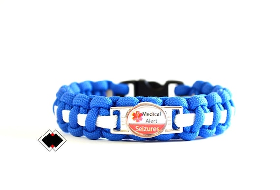 Seizures Medical Alert Paracord Bracelet - blue and white or Custom Made - Handmade in USA