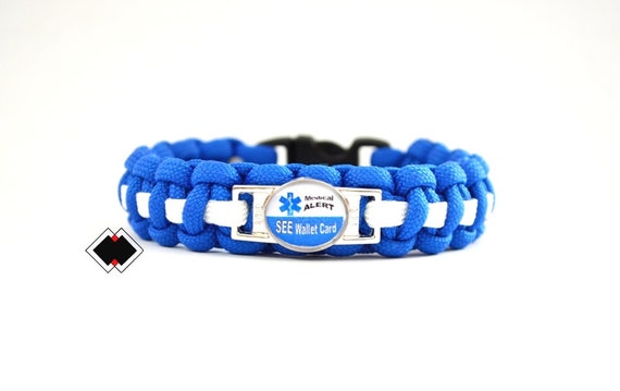 See Wallet Card B Medical Alert Paracord Bracelet Blue and White or Custom Made Handmade in USA