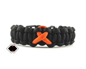 Leukemia Multiple Sclerosis Skin Kidney Cancer Awareness Orange Ribbon - 550 paracord survival bracelet - Handmade in USA