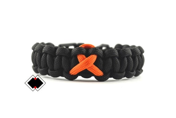 Leukemia Multiple Sclerosis Skin Kidney Cancer Awareness Orange Ribbon - 550 paracord survival bracelet - Handmade in USA