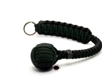 Customizable 1" Monkey Fist keychain hunter green-black 550 Paracord Handmade in USA