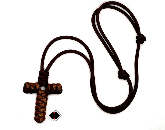 Adjustable large cross necklace - browns / custom color - 550 paracord handmade in USA