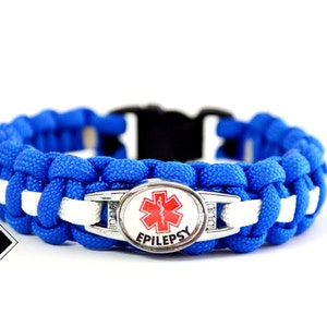 Epilepsy - Medical Alert Paracord Bracelet - Blue and White or Custom Made - Handmade in USA