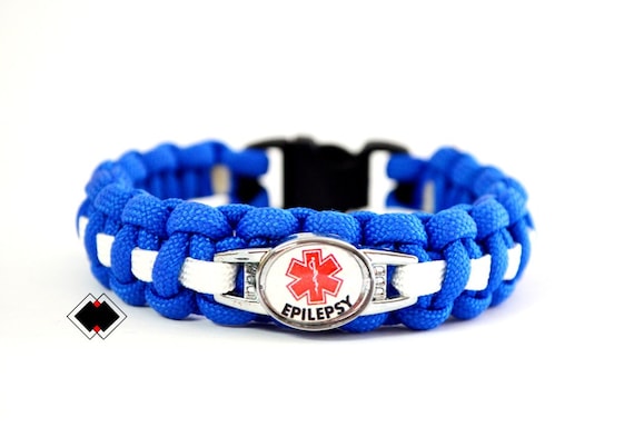 Epilepsy - Medical Alert Paracord Bracelet - Blue and White or Custom Made - Handmade in USA