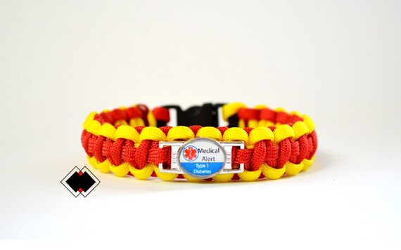 Type 1 Diabetes Diabetes Medical Alert Paracord Bracelet red/yellow or Custom Made in USA