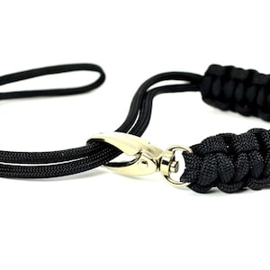 paracord camera wrist strap - black - adjustable with swivel clasp - custom - made in USA