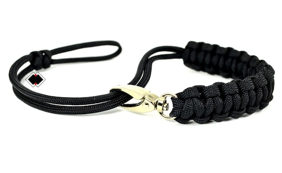 paracord camera wrist strap - black - adjustable with swivel clasp - custom - made in USA