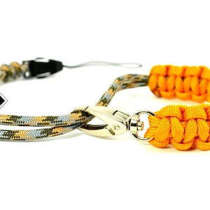 paracord camera wrist strap - camo-gold - adjustable with swivel clasp and quick-release connector - custom - made in USA