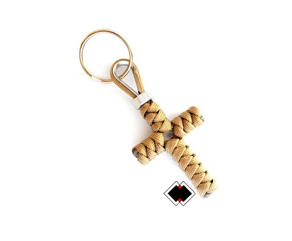 Customizable Cross keychain - 550 Paracord - Tan - Handmade in USA