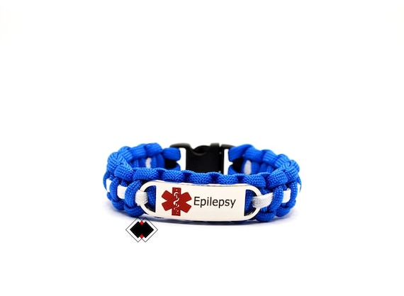 Epilepsy Medical Alert Paracord Bracelet Stainless Steel Engraved Handmade in USA