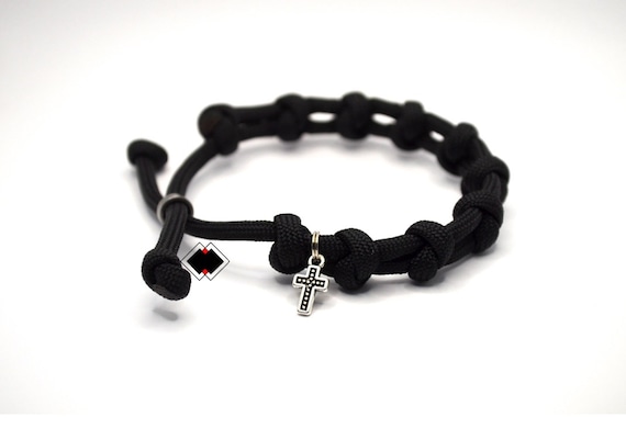 paracord adjustable single decade rosary bracelet - prayer rope - black / custom color - handmade in USA