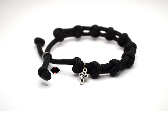 paracord adjustable single decade rosary bracelet - black / custom color - handmade in USA