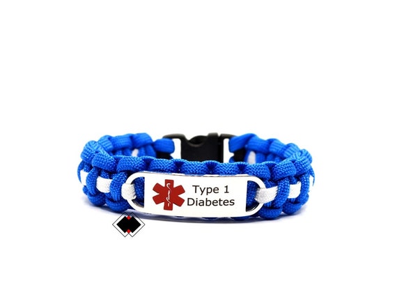 Type 1 Diabetes Medical Alert Paracord Bracelet Stainless Steel Engraved Handmade in USA