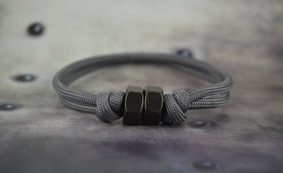 Black Hex Nut Paracord Bracelet - Minimalist - Grey