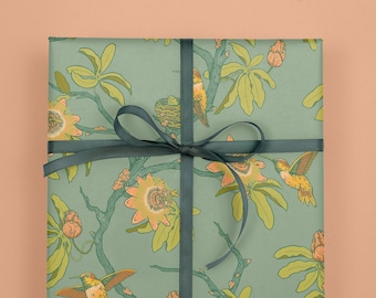 Roll of 3 Double-Sided Recyclable Gift Wrap, Wrapping Paper, Sheets 20x29" | Hummingbirds