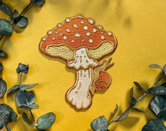 Mushroom and Snail Embroidered Patch, Iron on Patch