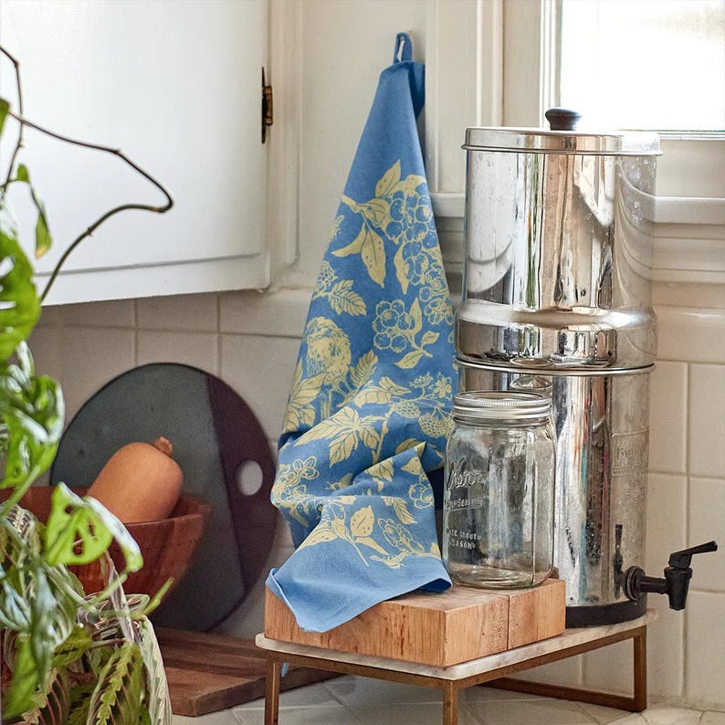 Berries Tea Towel, Hand Screenprinted Hand Dyed, 100% Organic Fair Trade Cotton image 3