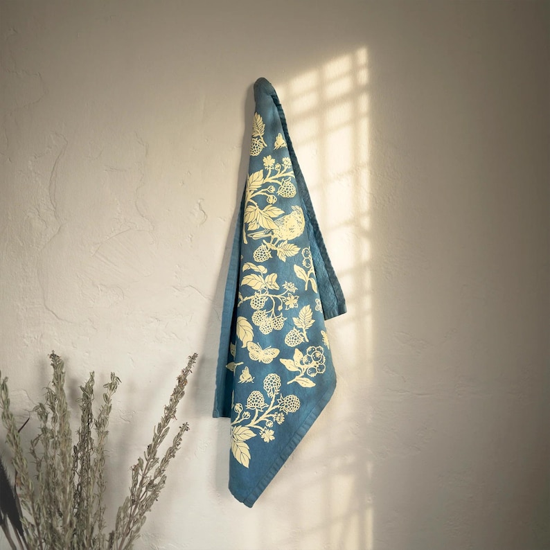 Berries Tea Towel, Hand Screenprinted Hand Dyed, 100% Organic Fair Trade Cotton image 7