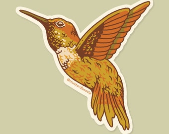 Hummingbird, Bird Illustration, 3" Vinyl Sticker