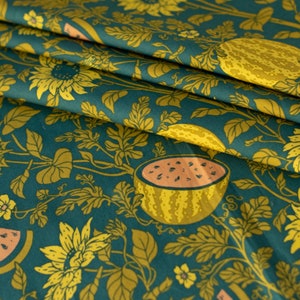 Summer: Forest, Bountiful, Mustard Beetle, Birch Fabrics, GOTS certified organic cotton poplin, fabric by the HALF yard, yardage image 1