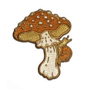 Mushroom and Snail Embroidered Patch, Iron on Patch image 2