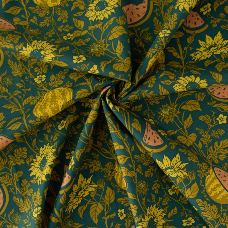 Summer: Forest, Bountiful, Mustard Beetle, Birch Fabrics, GOTS certified organic cotton poplin, fabric by the HALF yard, yardage 画像 5