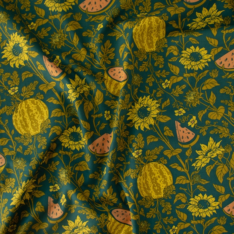 Summer: Forest, Bountiful, Mustard Beetle, Birch Fabrics, GOTS certified organic cotton poplin, fabric by the HALF yard, yardage image 6