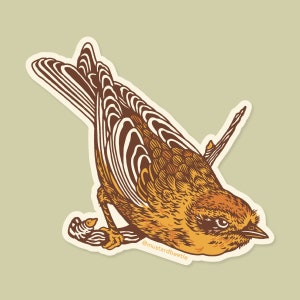 Grasmus, vogelillustratie, waterdichte vinylsticker 3"