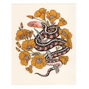 Snake and California Poppies 8x10" Screenprint