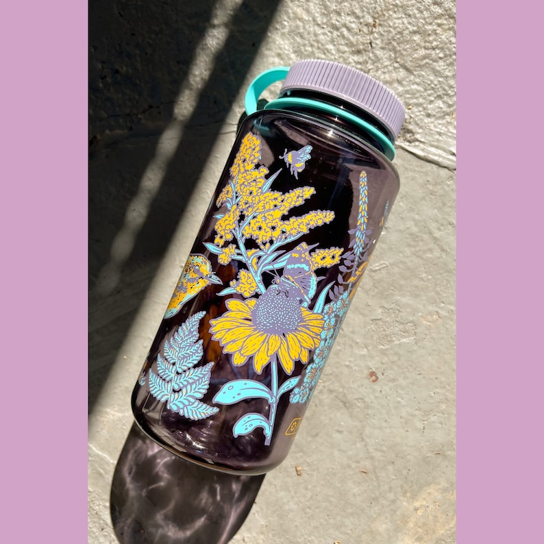 32oz Wide Mouth Nalgene Water Bottle: Prairie, Prairie Warbler, Bird, Floral image 6