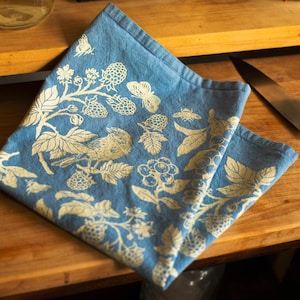 Berries Tea Towel, Hand Screenprinted Hand Dyed, 100% Organic Fair Trade Cotton image 2